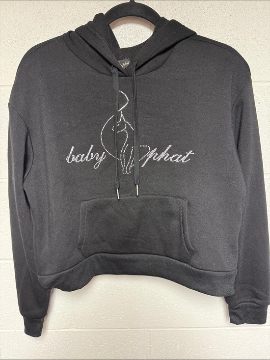 Baby Phat Tops - Baby Phat Cropped Black Hoodie with Logo Sz Med